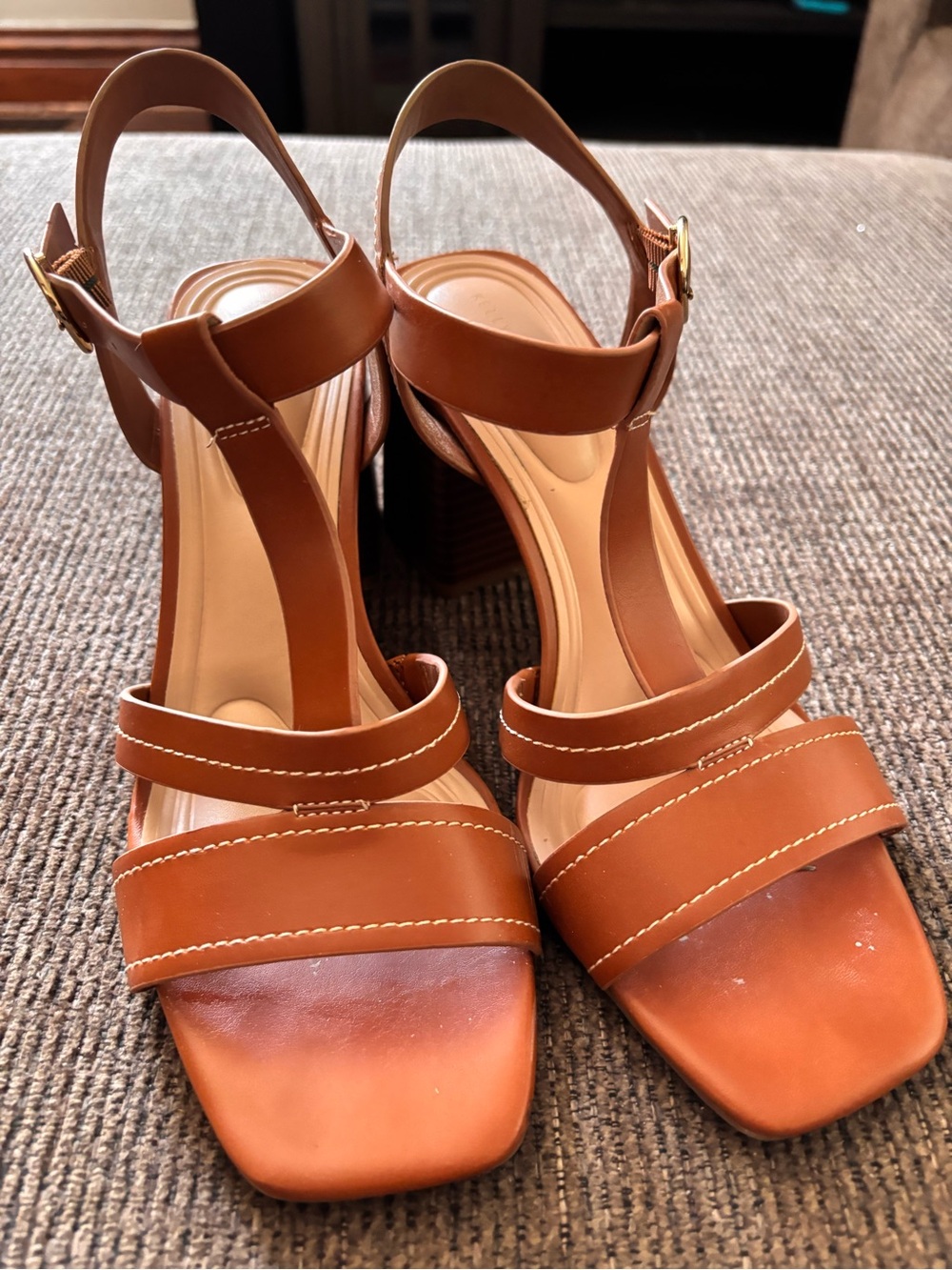 Kelly & Katie Cognac Strappy Block Heel Sandals